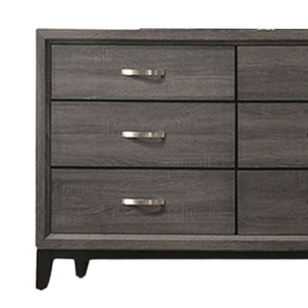 Erica Wide Dresser 6 Drawers Spacious Top Gray Wood Nickel Handles By Casagear Home BM319531