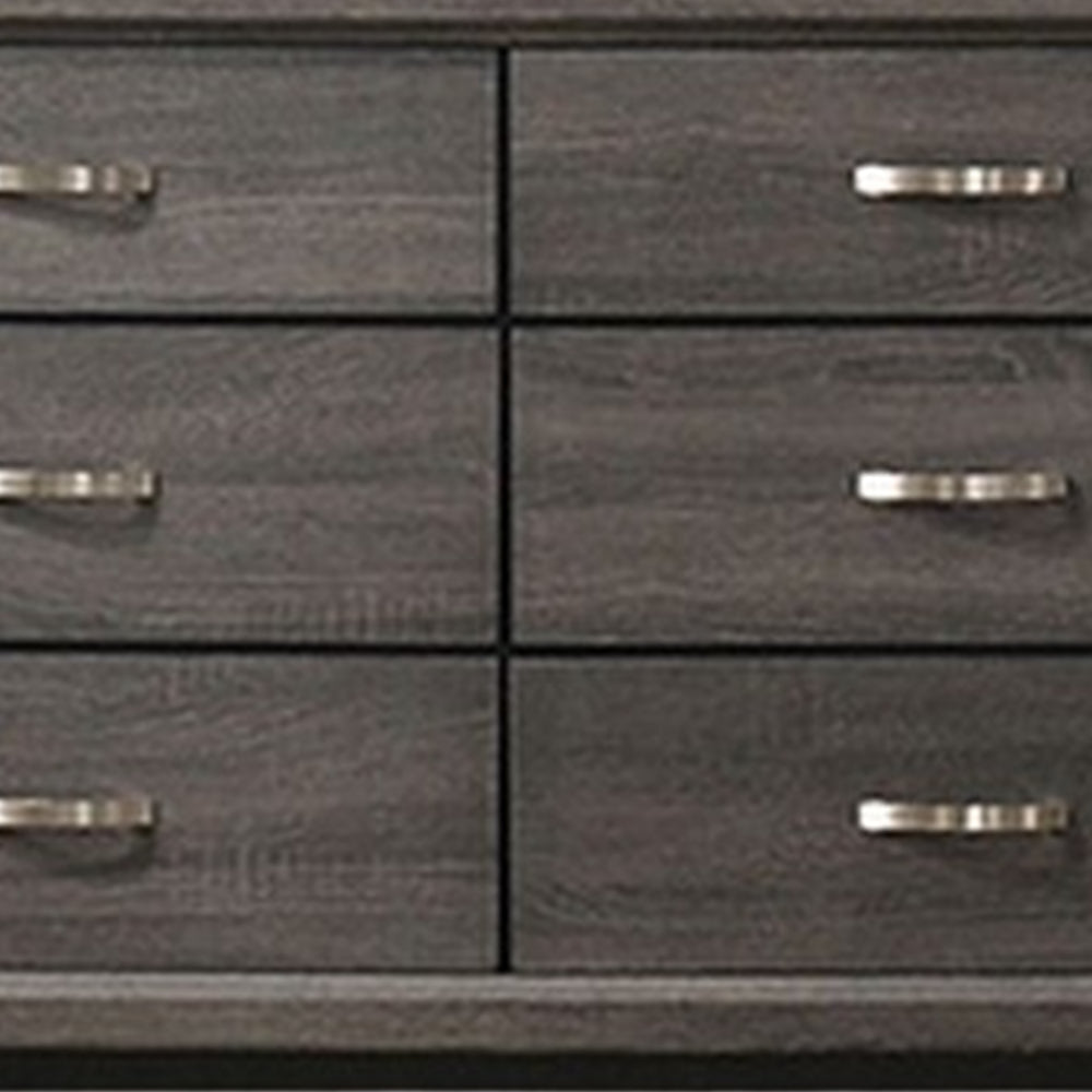 Erica Wide Dresser 6 Drawers Spacious Top Gray Wood Nickel Handles By Casagear Home BM319531