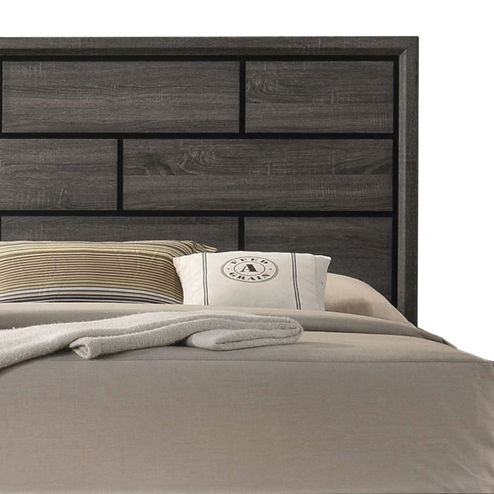 Erica King Size Bed Gray and Black Wood Finish Panel Style Headboard By Casagear Home BM319532