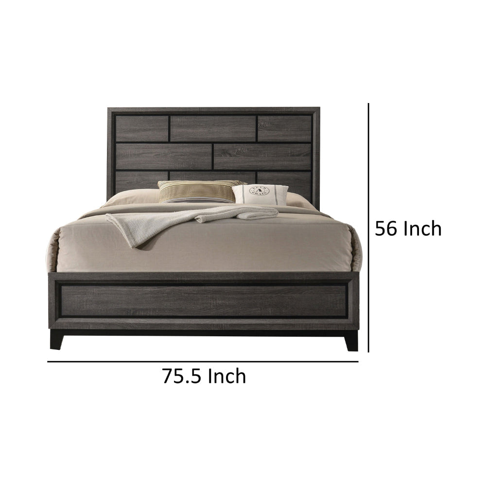 Erica King Size Bed Gray and Black Wood Finish Panel Style Headboard By Casagear Home BM319532