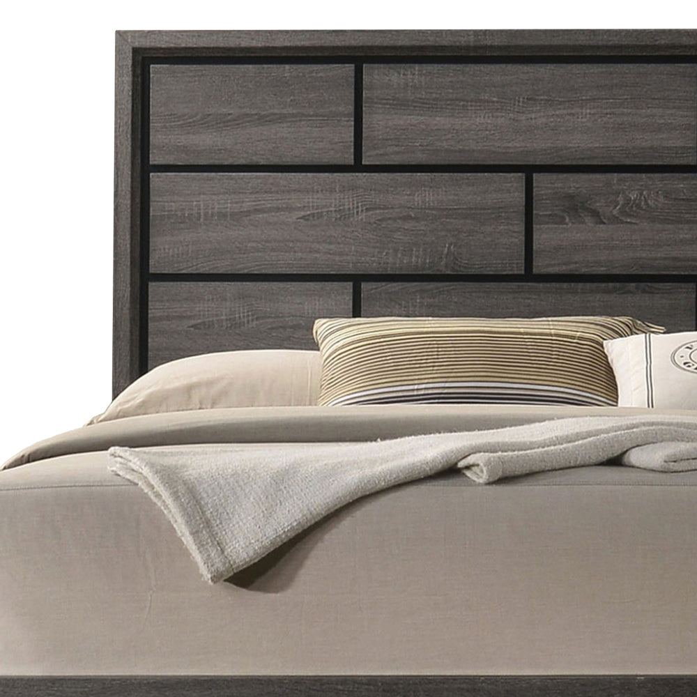 Erica Queen Size Bed Gray Black Wood Finish Panel Style Headboard By Casagear Home BM319534