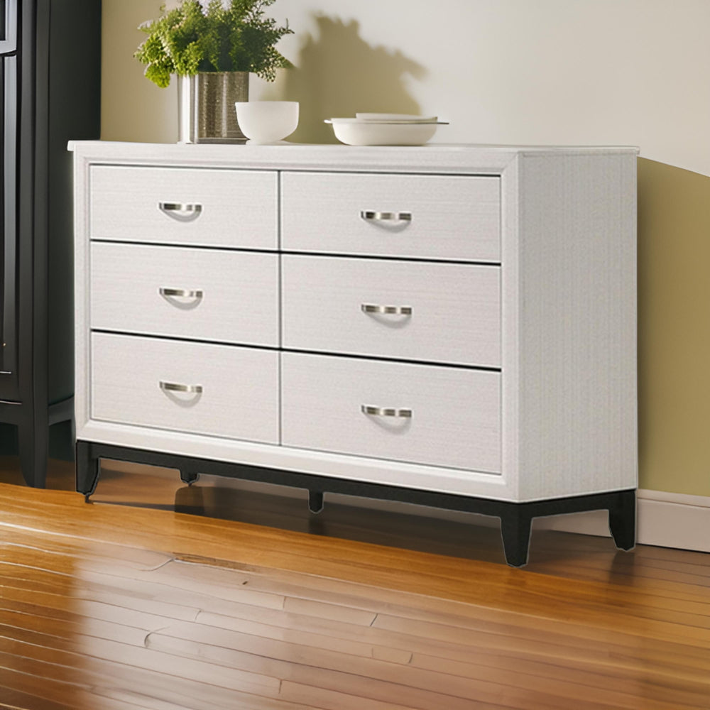 Erica Wide Dresser 6 Drawers Spacious Top White Wood Metal Handles By Casagear Home BM319536