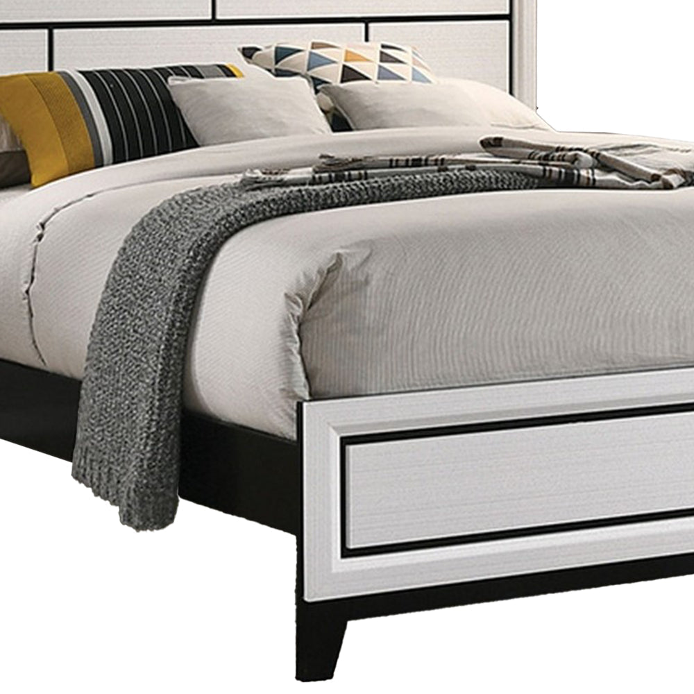 Erica Full Size Bed White and Black Wood Finish Panel Style Headboard By Casagear Home BM319538