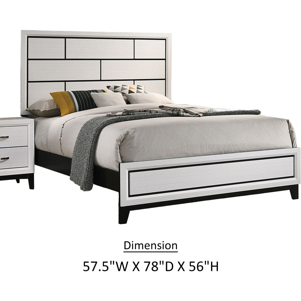 Erica Full Size Bed White and Black Wood Finish Panel Style Headboard By Casagear Home BM319538