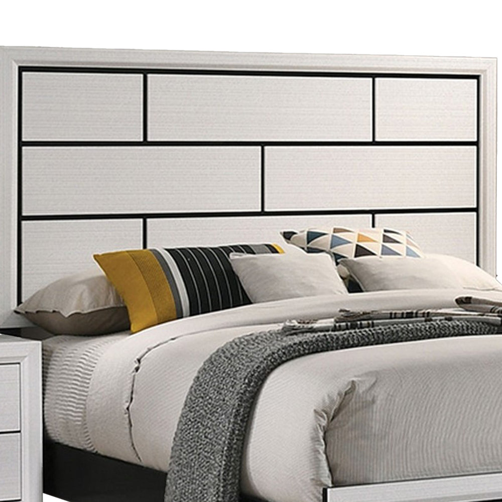 Erica Queen Size Bed White and Black Wood Finish Panel Style Headboard By Casagear Home BM319540