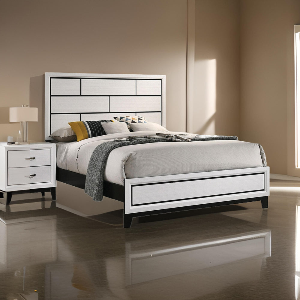 Erica Queen Size Bed White and Black Wood Finish Panel Style Headboard By Casagear Home BM319540