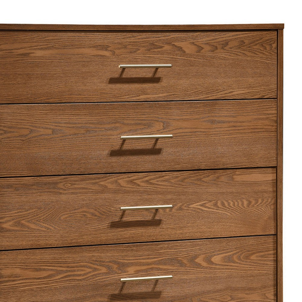 Roma Tall Dresser Chest 5 Drawers Nickel Handles Walnut Brown Solid Wood By Casagear Home BM319542