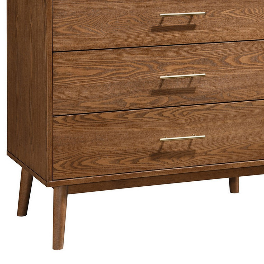 Roma Tall Dresser Chest 5 Drawers Nickel Handles Walnut Brown Solid Wood By Casagear Home BM319542