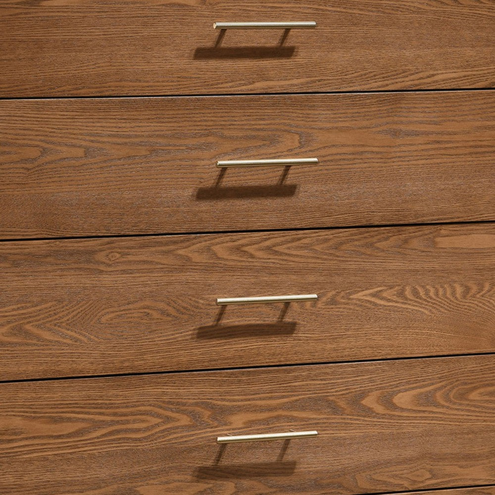 Roma Tall Dresser Chest 5 Drawers Nickel Handles Walnut Brown Solid Wood By Casagear Home BM319542