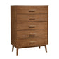 Roma Tall Dresser Chest, 5 Drawers, Nickel Handles, Walnut Brown Solid Wood By Casagear Home