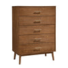 Roma Tall Dresser Chest, 5 Drawers, Nickel Handles, Walnut Brown Solid Wood By Casagear Home