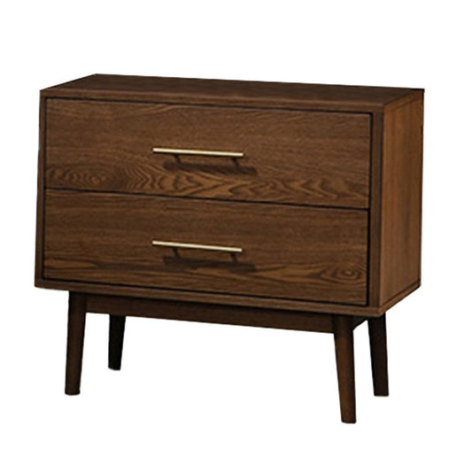 Roma Nightstand, 2 Drawers, Nickel Bar Handles, Walnut Brown Solid Wood By Casagear Home