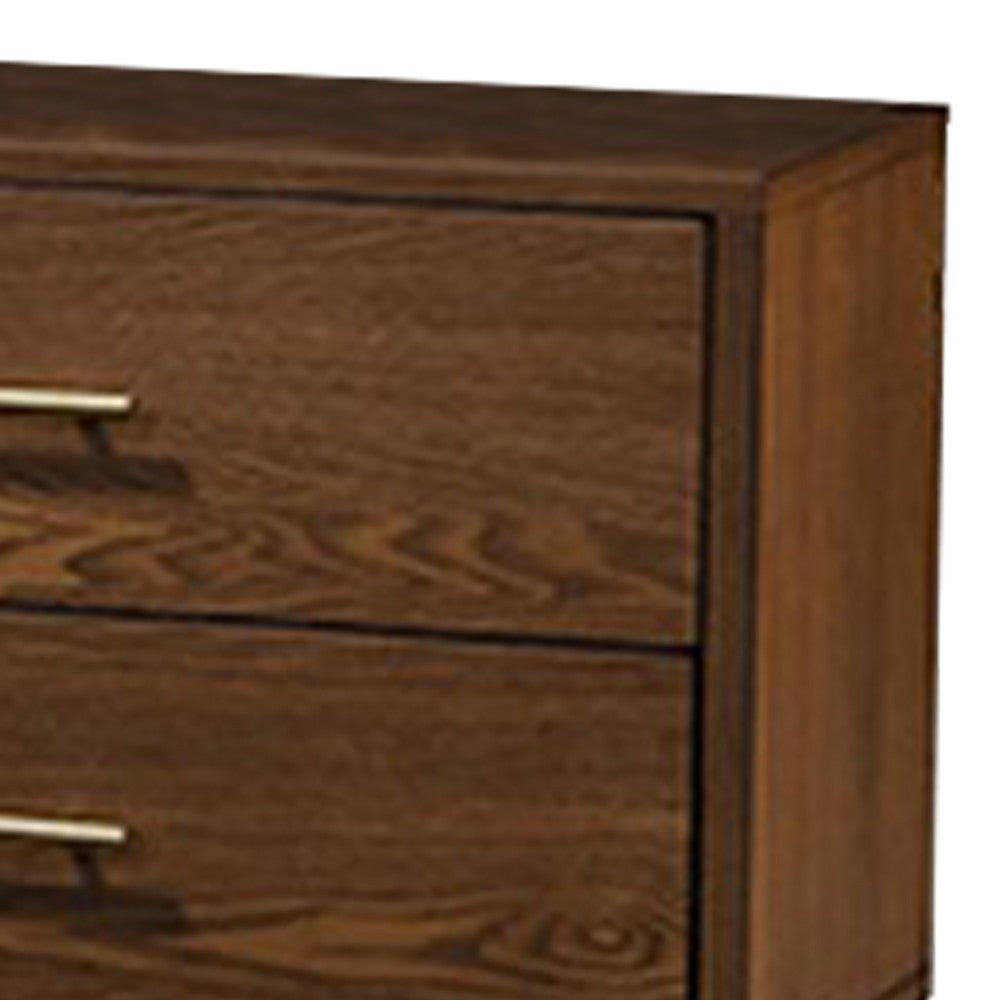 Roma Nightstand 2 Drawers Nickel Bar Handles Walnut Brown Solid Wood By Casagear Home BM319544