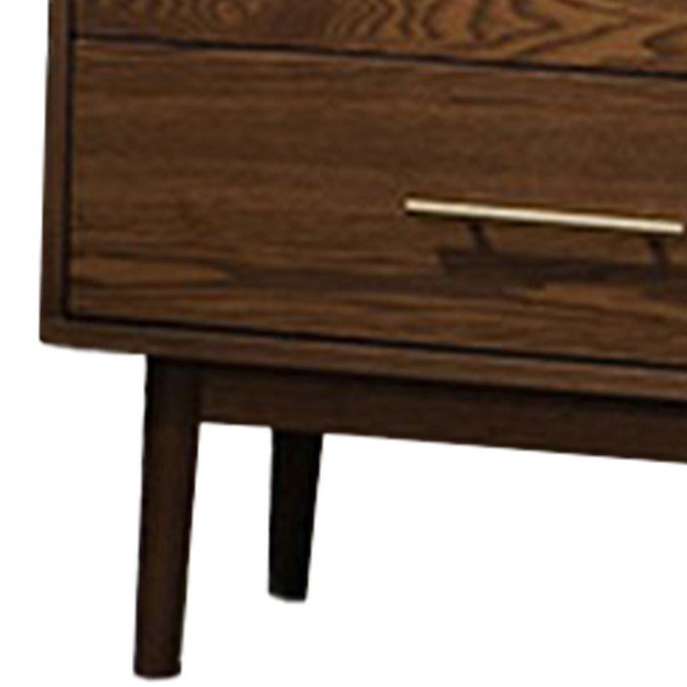 Roma Nightstand 2 Drawers Nickel Bar Handles Walnut Brown Solid Wood By Casagear Home BM319544