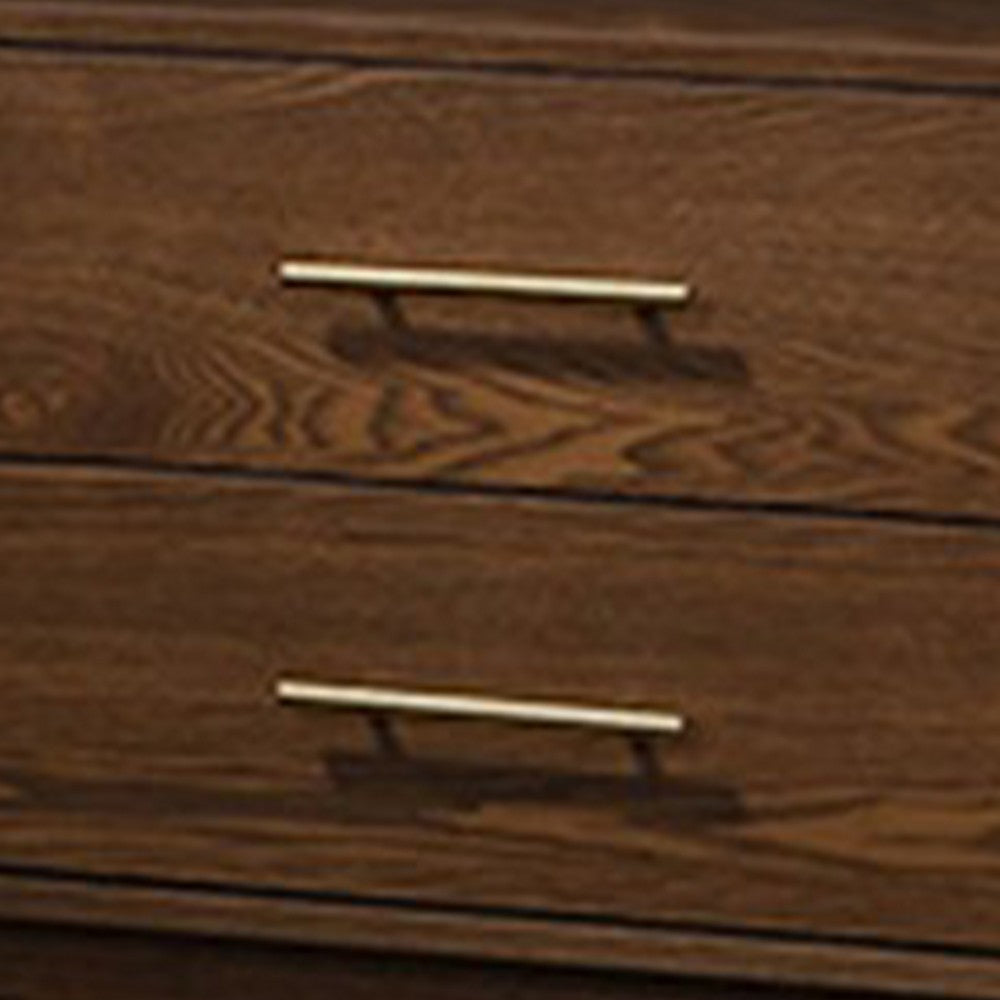 Roma Nightstand 2 Drawers Nickel Bar Handles Walnut Brown Solid Wood By Casagear Home BM319544