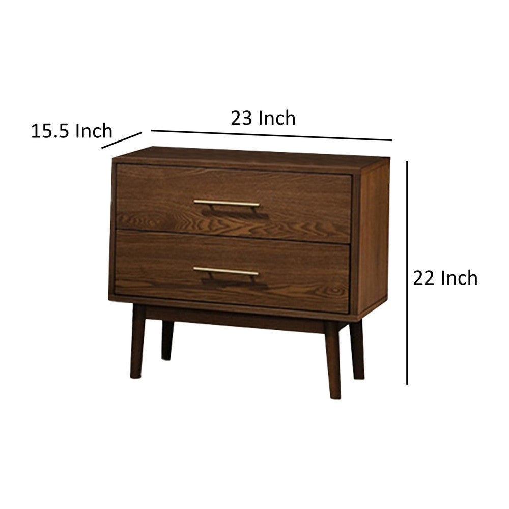 Roma Nightstand 2 Drawers Nickel Bar Handles Walnut Brown Solid Wood By Casagear Home BM319544