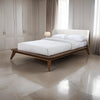 Linzy Queen Bed, Beige Boucle Upholstered Winged Edge, Brown Solid Wood By Casagear Home