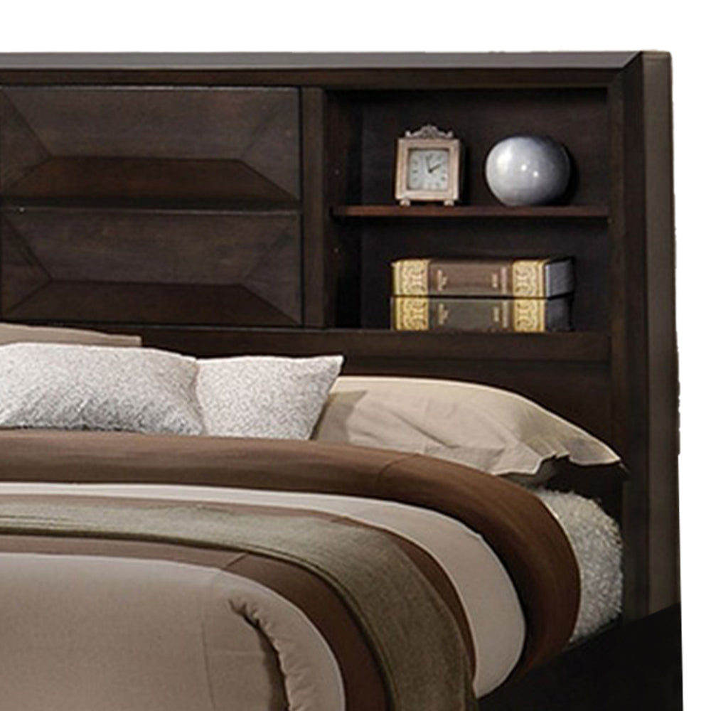 Costa King Size Bed Bookcase Headboard 2 Drawers Dark Brown Solid Wood By Casagear Home BM319549