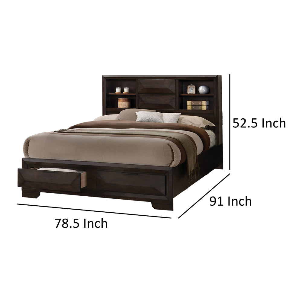 Costa King Size Bed Bookcase Headboard 2 Drawers Dark Brown Solid Wood By Casagear Home BM319549