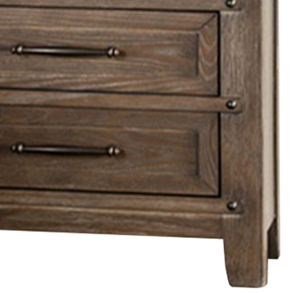 Merry Nightstand Spacious Top 3 Drawers Metal Handles Brown Solid Wood By Casagear Home BM319553