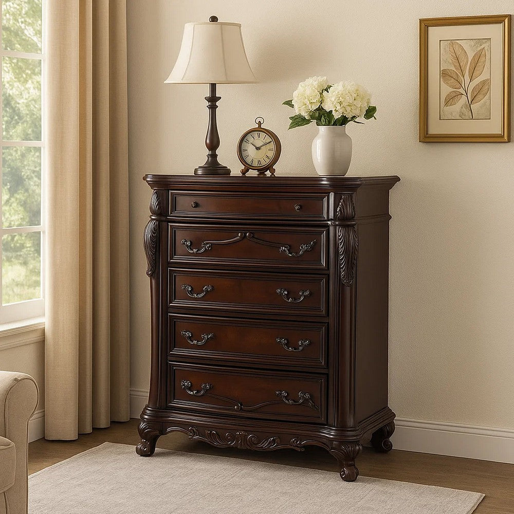 Venta Tall Dresser Chest 5 Drawers Cherry Brown Solid Wood by Casagear Home BM319554