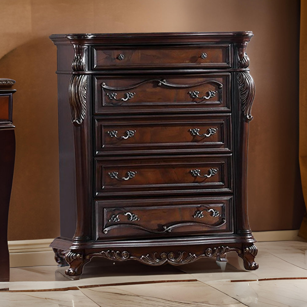 Venta Tall Dresser Chest 5 Drawers Carved Details Cherry Brown Solid Wood By Casagear Home BM319554