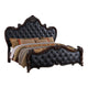 Venta King Bed, Brown Frame, Black Button Tufted Faux Leather Upholstery By Casagear Home