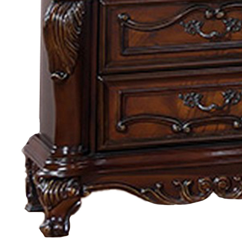 Venta Nightstand 3 Drawers Carved Details Cherry Brown Solid Wood Frame By Casagear Home BM319557