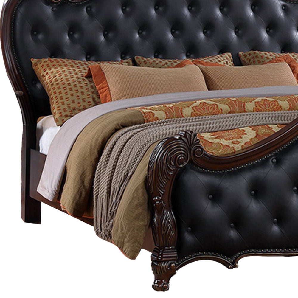 Venta Queen Bed Brown Frame Black Button Tufted Faux Leather Upholstery By Casagear Home BM319558