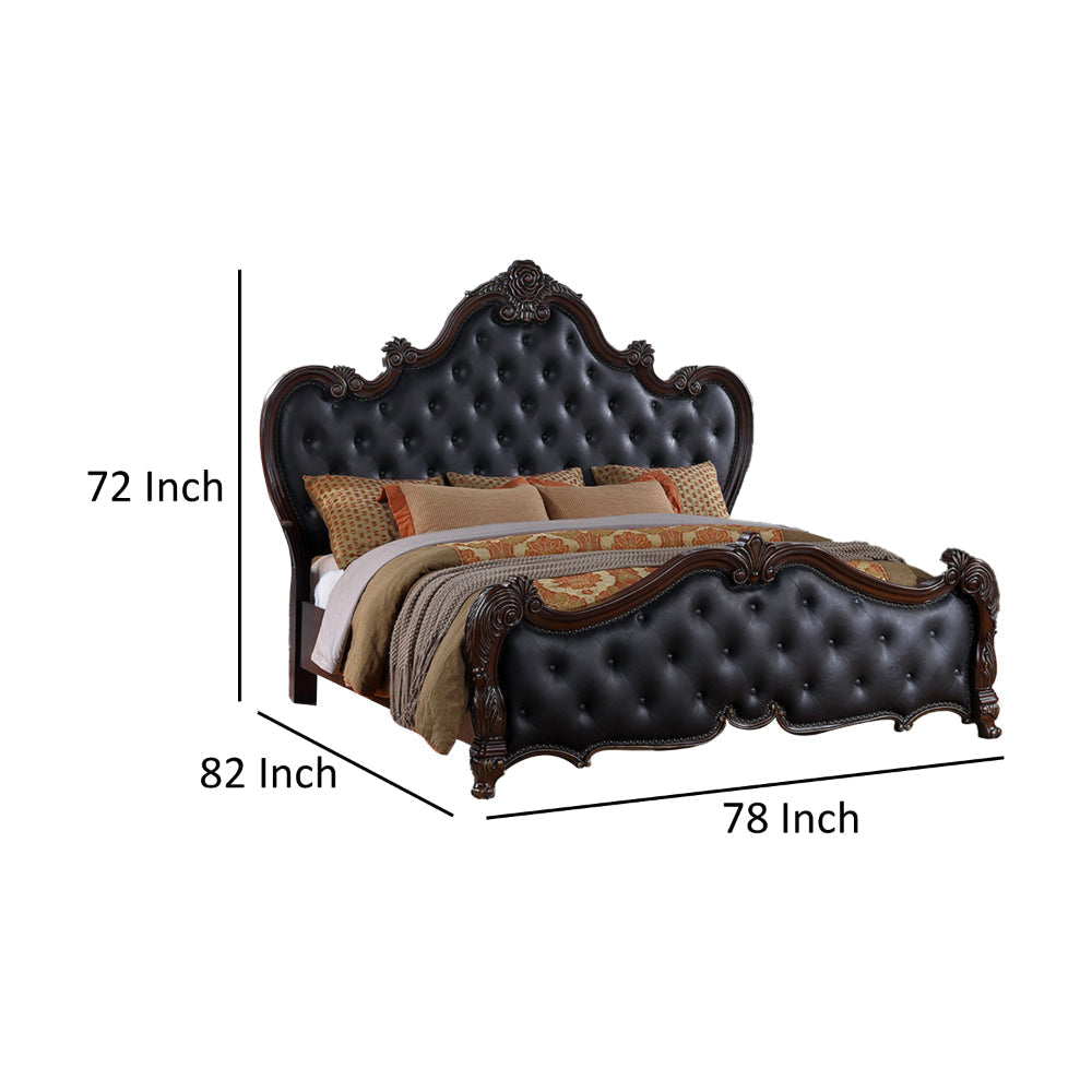 Venta Queen Bed Brown Frame Black Button Tufted Faux Leather Upholstery By Casagear Home BM319558