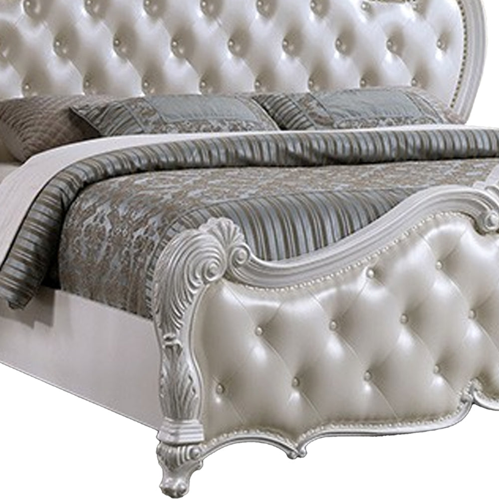 Venta King Size Bed Pearl White Button Tufted Faux Leather Upholstery By Casagear Home BM319559