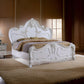 Rosy Queen Size Bed Carved Details Turned Legs White Solid Wood Frame By Casagear Home BM319564