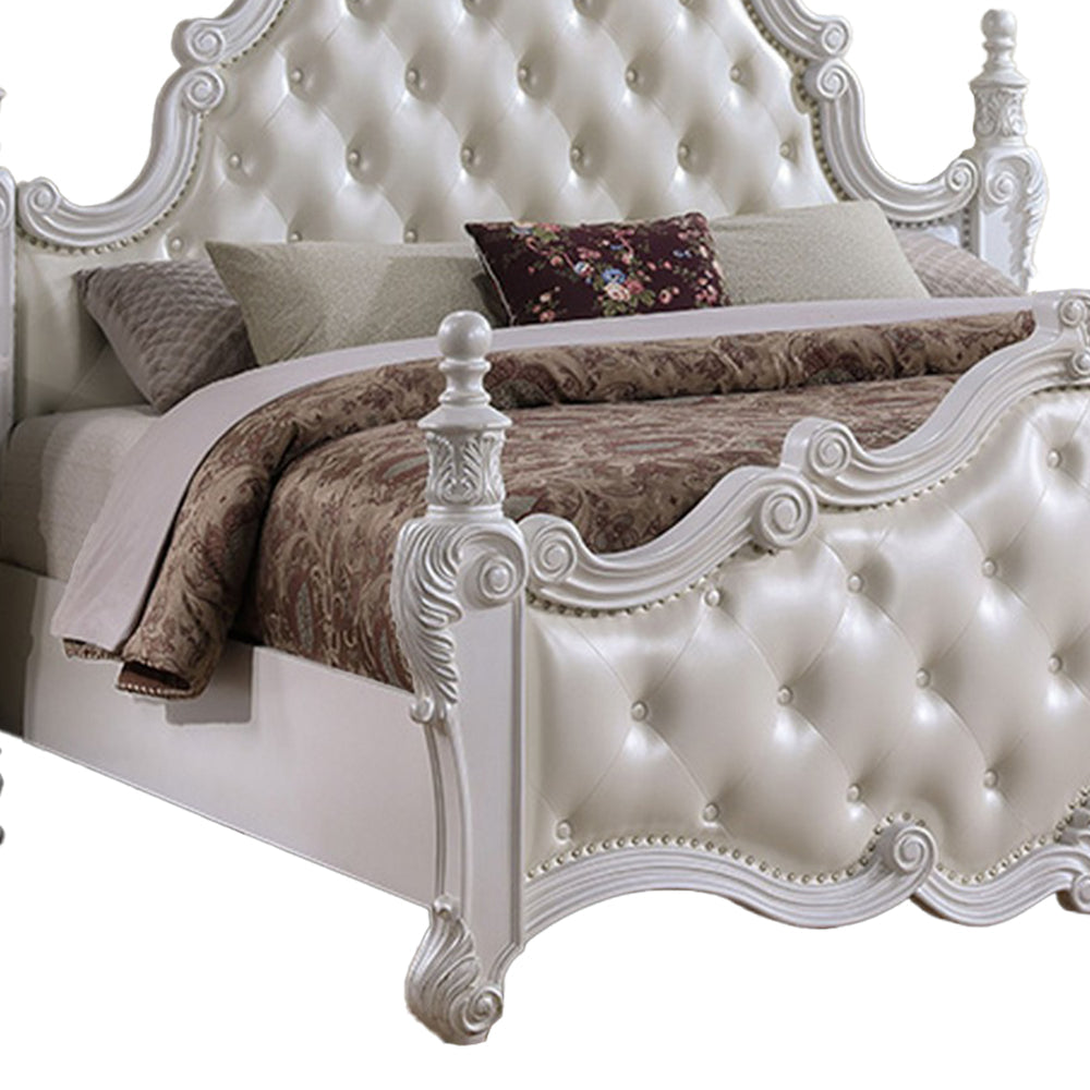 Moni King Bed White Button Tufted Traditional Upholstery Solid Wood By Casagear Home BM319567