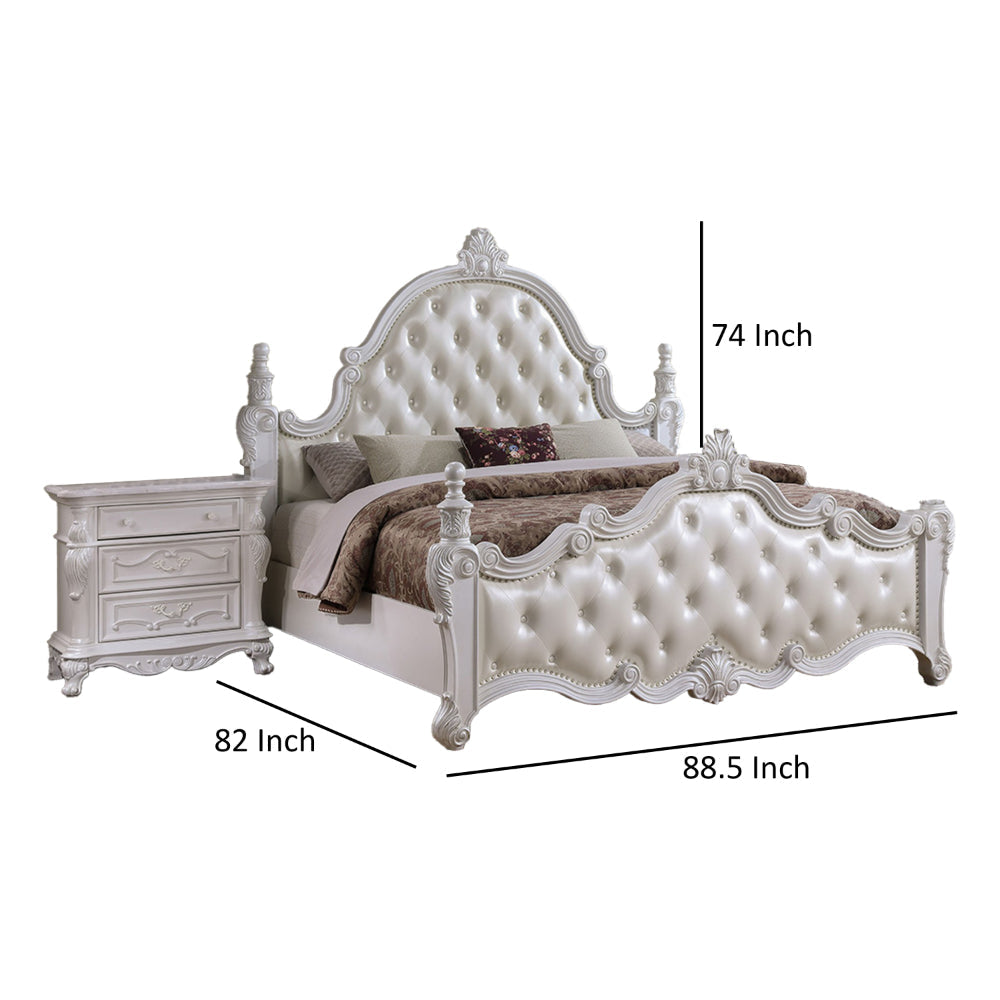 Moni King Bed White Button Tufted Traditional Upholstery Solid Wood By Casagear Home BM319567