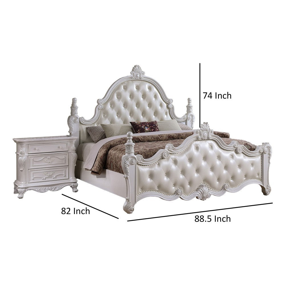 Moni King Bed White Button Tufted Traditional Upholstery Solid Wood By Casagear Home