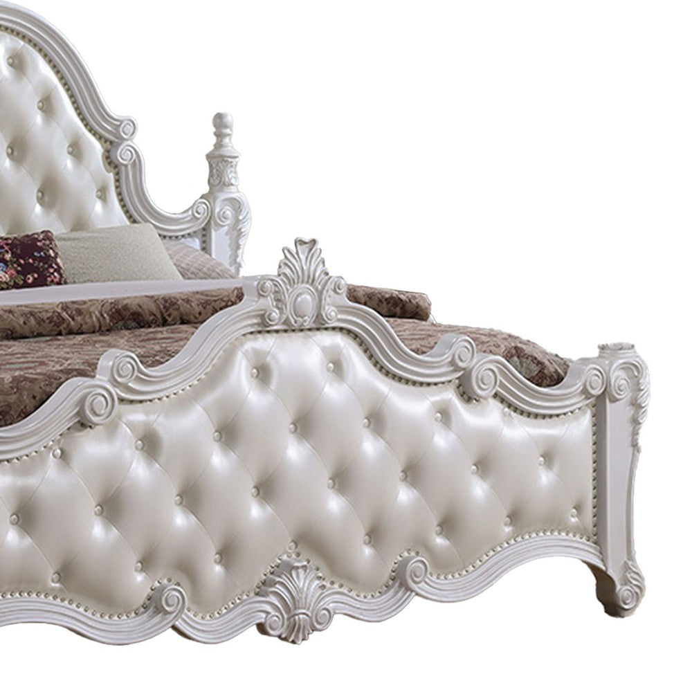 Moni Queen Bed White Button Tufted Traditional Upholstery Solid Wood By Casagear Home