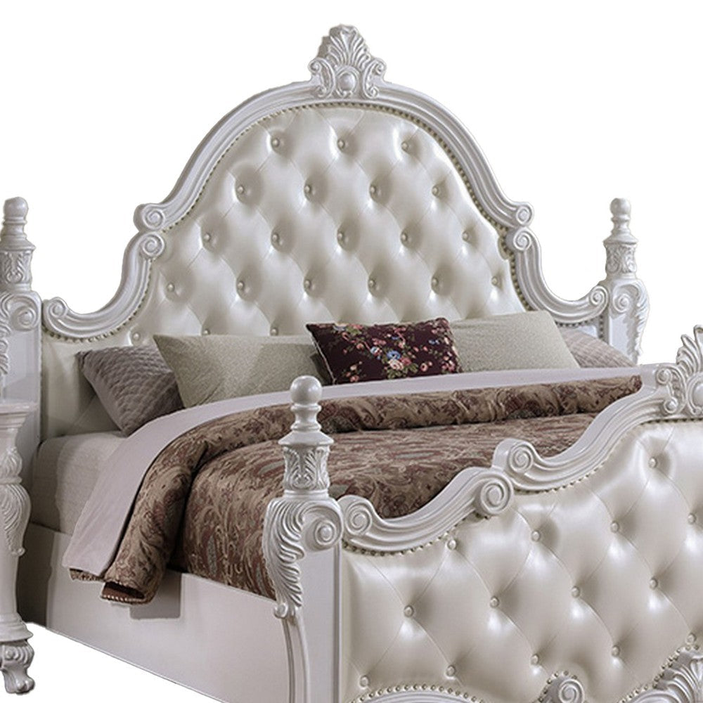 Moni Queen Bed White Button Tufted Traditional Upholstery Solid Wood By Casagear Home