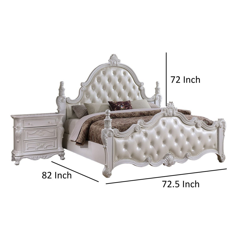 Moni Queen Bed White Button Tufted Traditional Upholstery Solid Wood By Casagear Home
