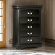 Ryla Tall Dresser Chest, 5 Drawers, Nickel Metal Handles, Black Solid Wood By Casagear Home