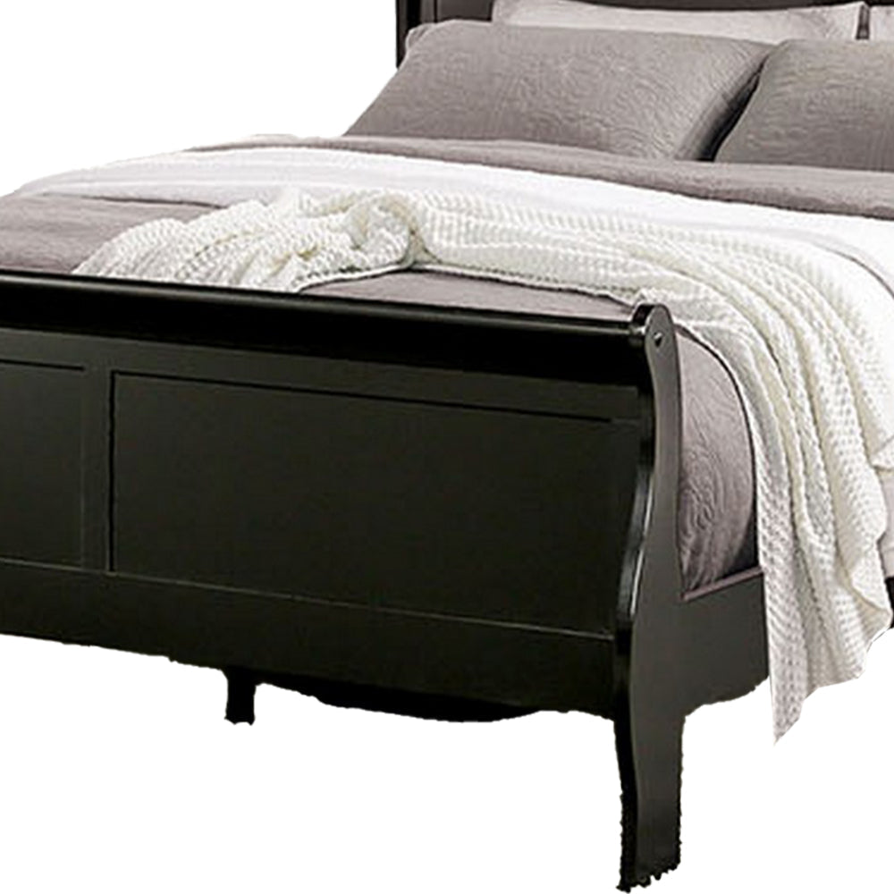 Ryla Full Size Bed Sleigh Panel Headboard and Footboard Black Solid Wood By Casagear Home BM319575