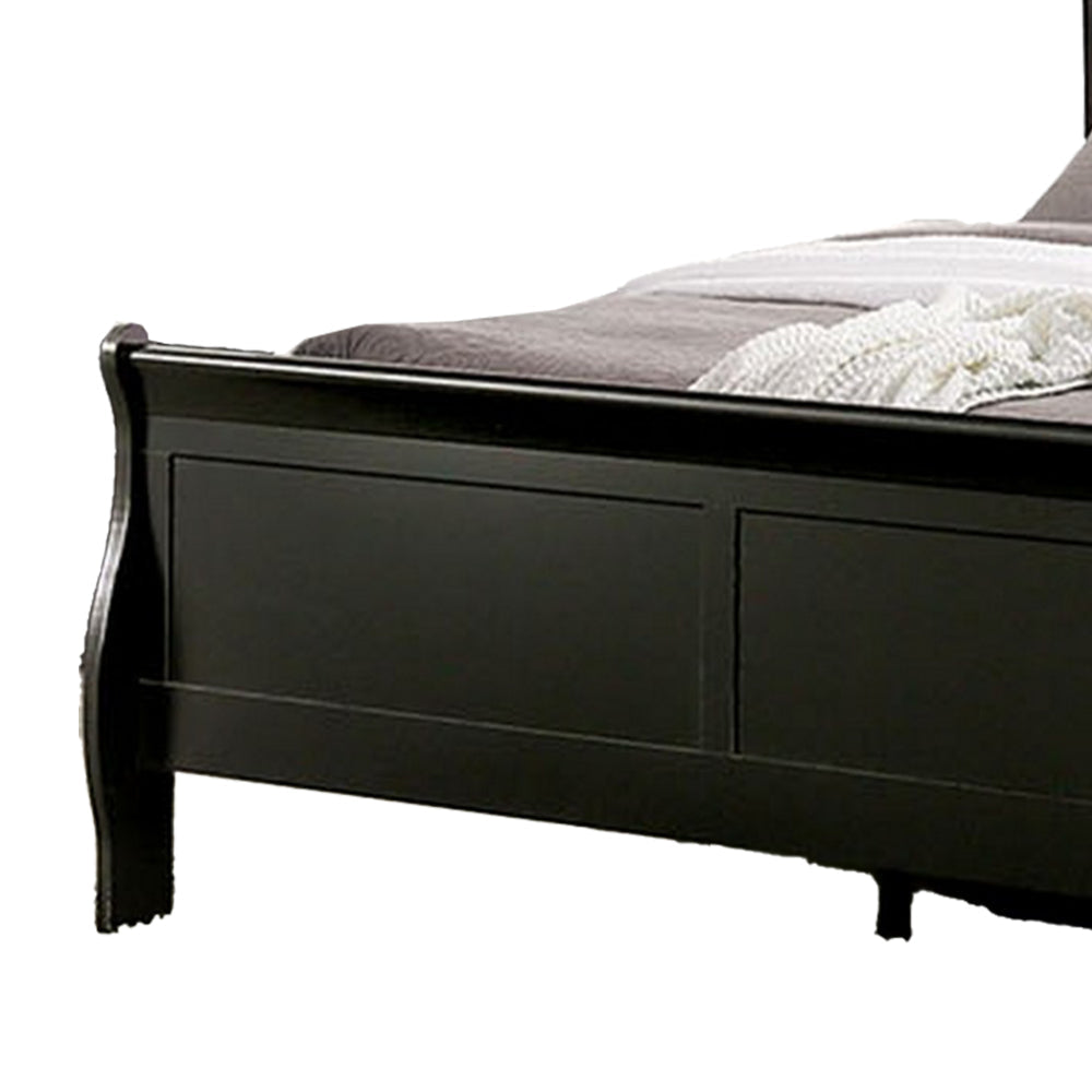 Ryla Full Size Bed Sleigh Panel Headboard and Footboard Black Solid Wood By Casagear Home BM319575