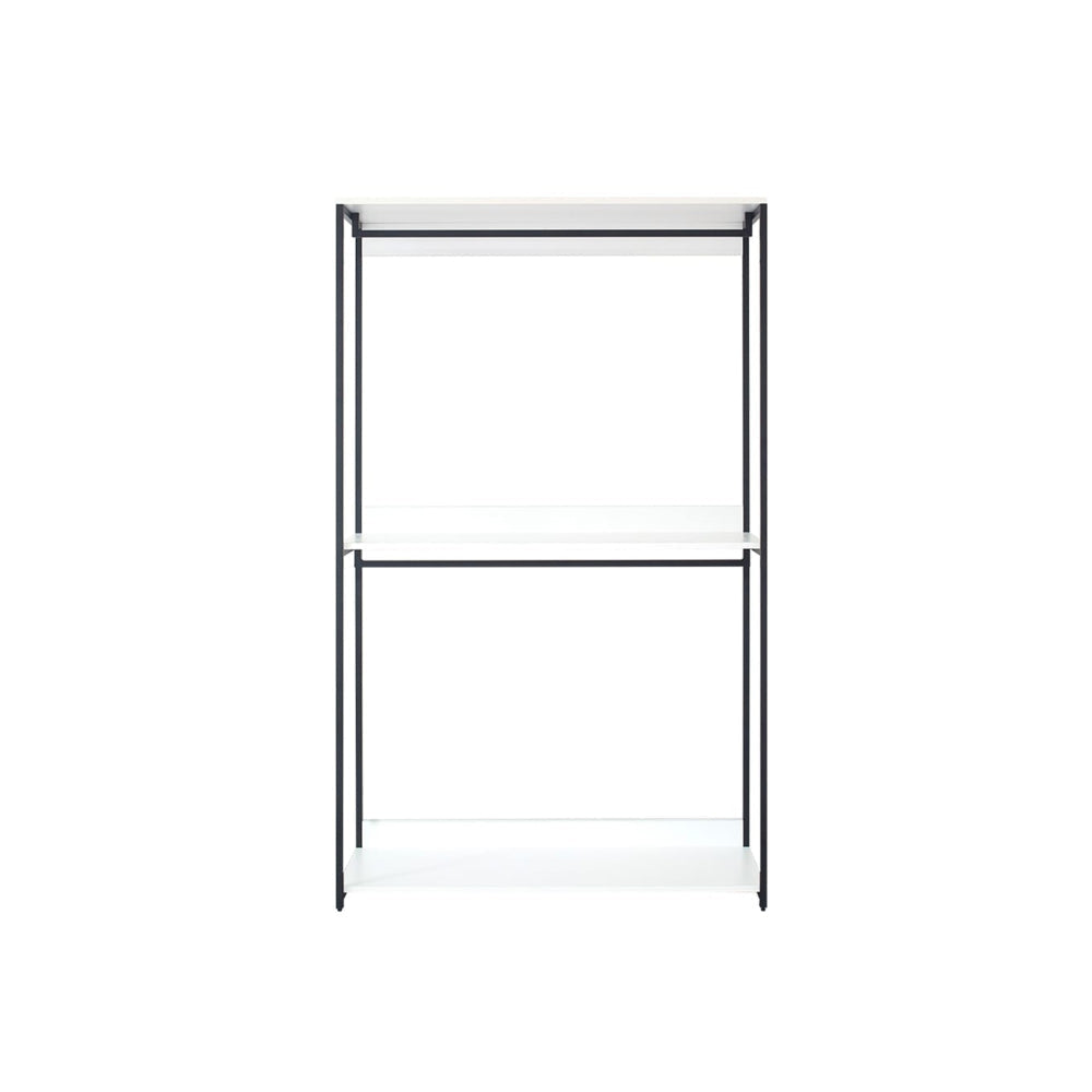 Cox Modular Closet System, 3 Wide White Board Shelves and Black Metal Frame By Casagear Home