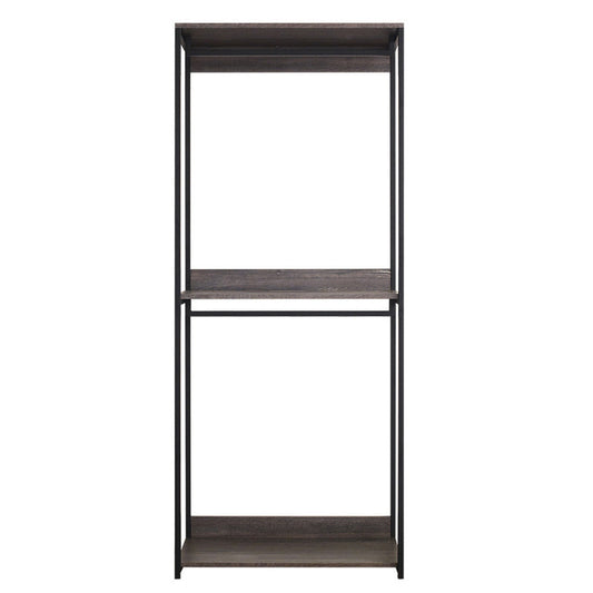 Gin Modular Closet System, 3 Rustic Gray Shelves, 2 Hanging Rods, Black By Casagear Home