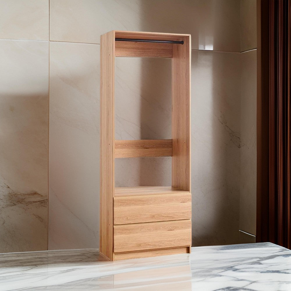 Dee Modular Closet System, 1 Metal Hanging Rod and 2 Drawer, Oak Brown By Casagear Home