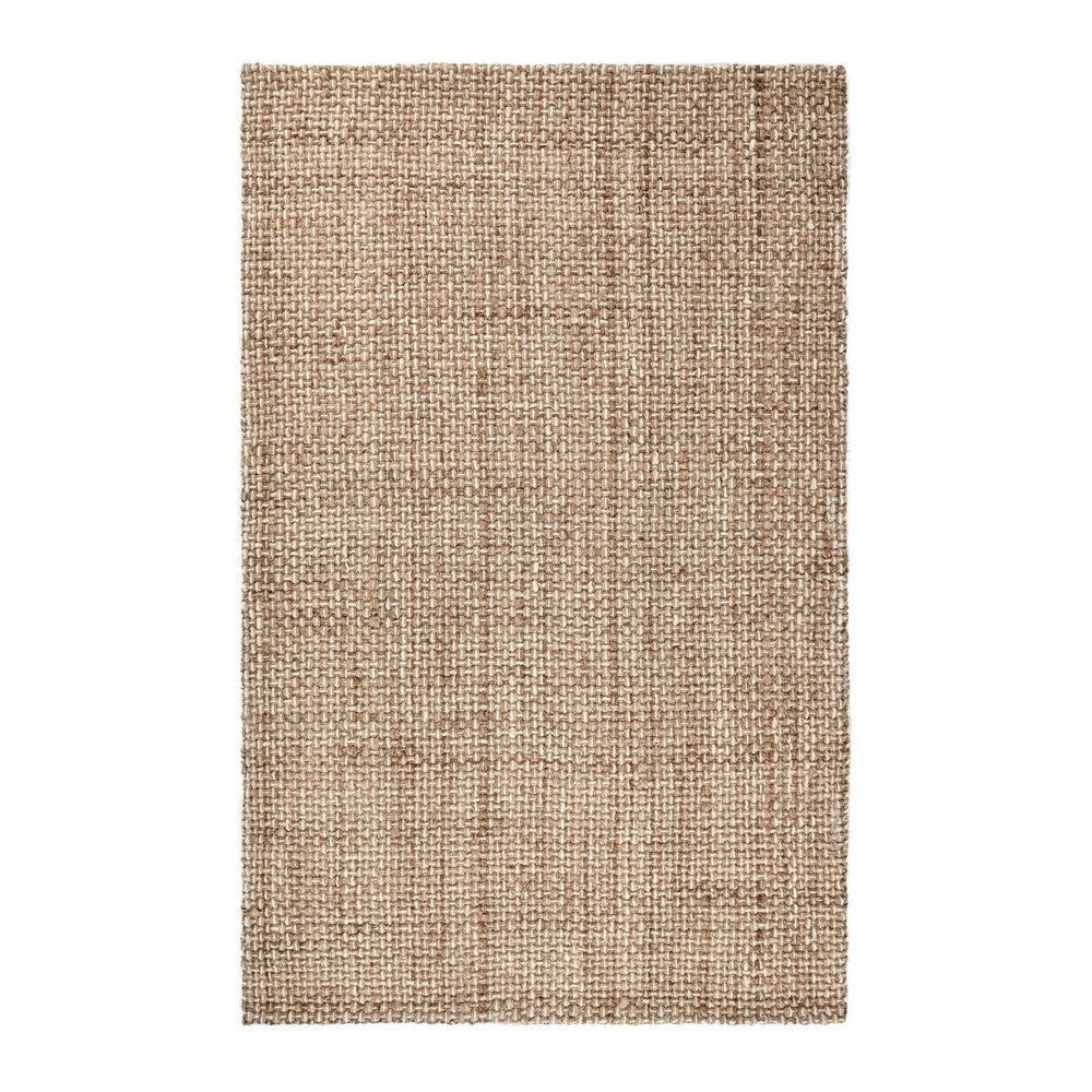 Neme 8 x 10 Large Area Rug, Two Tone Handwoven Grid Pattern, Beige Brown By Casagear Home