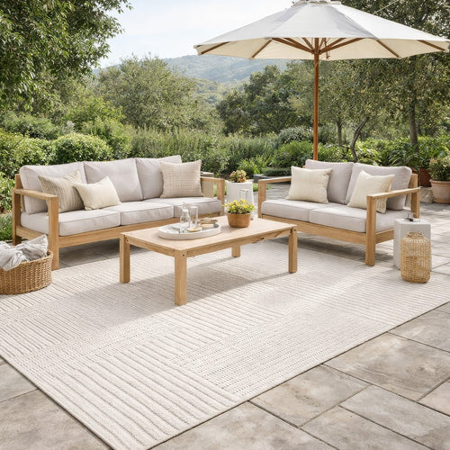 Reya 9 x 12 Extra Large Area Rug, Indoor Outdoor Geometric Knotted Ivory By Casagear Home