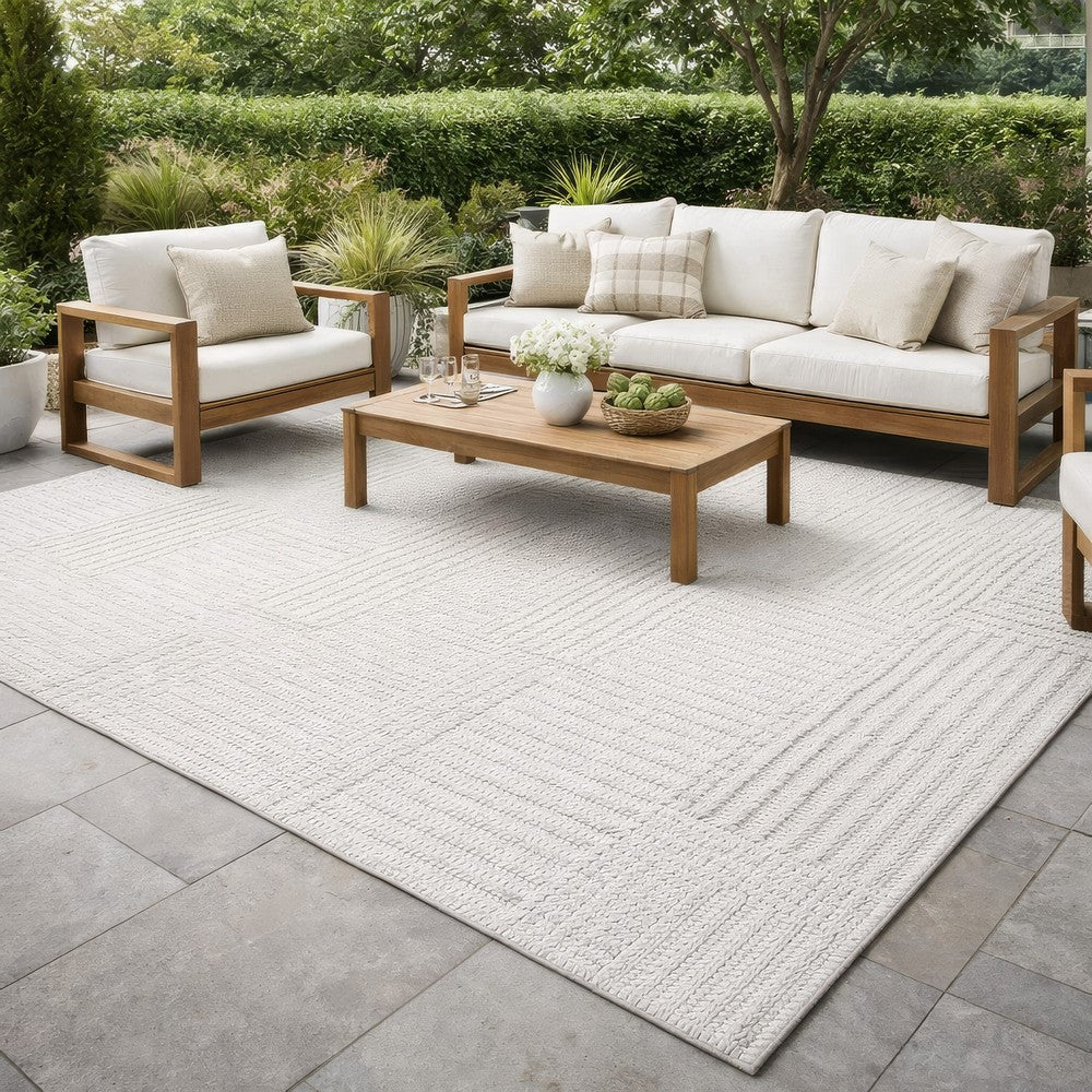 Reya 9 x 12 Extra Large Area Rug, Indoor Outdoor Geometric Knotted Ivory By Casagear Home