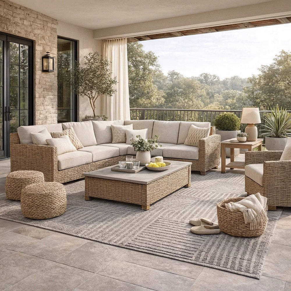 Reya 8 x 10 Large Area Rug, Indoor Outdoor Geometric Knotted Pattern, Gray By Casagear Home