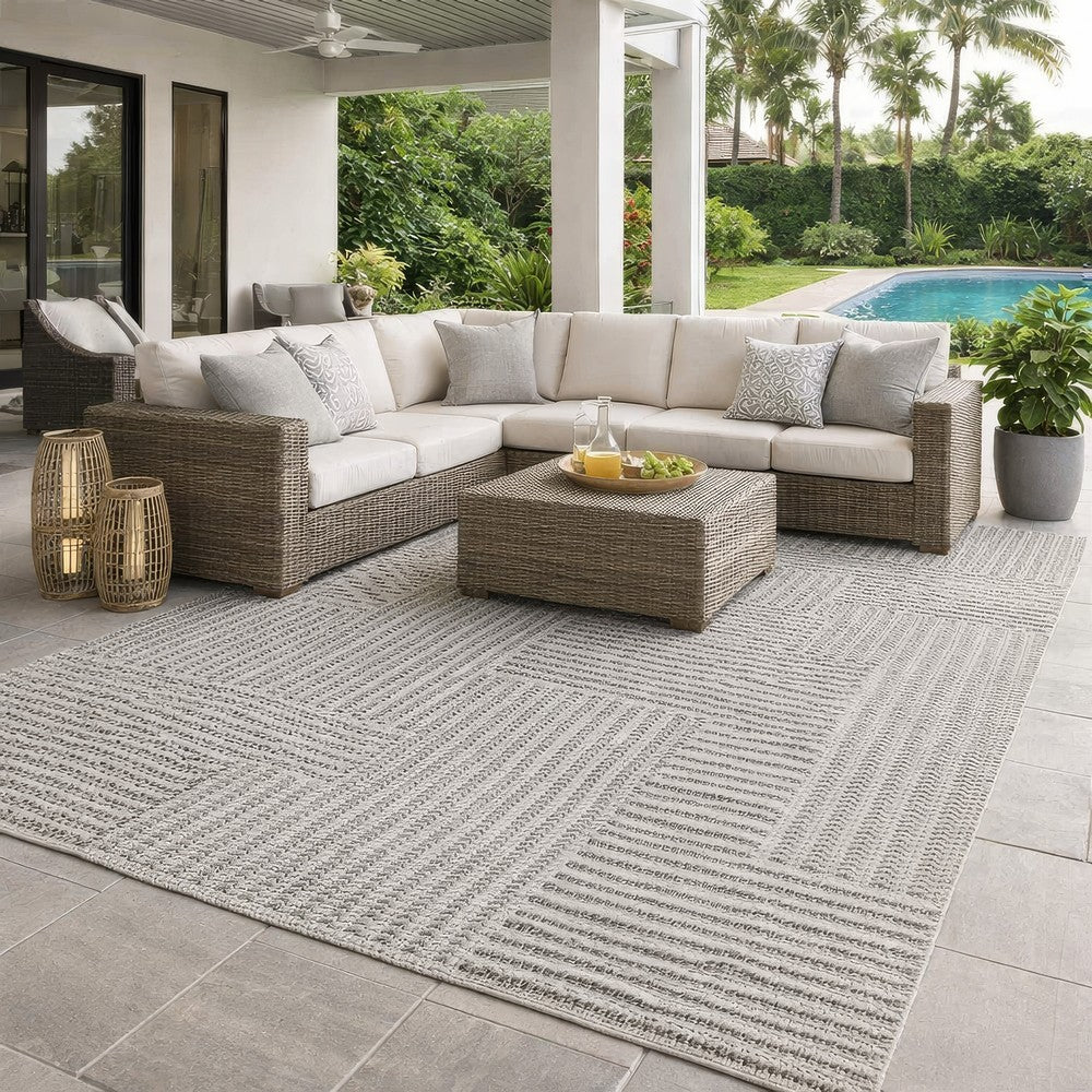 Reya 9 x 12 Extra Large Area Rug, Indoor Outdoor Geometric Knotted Gray By Casagear Home