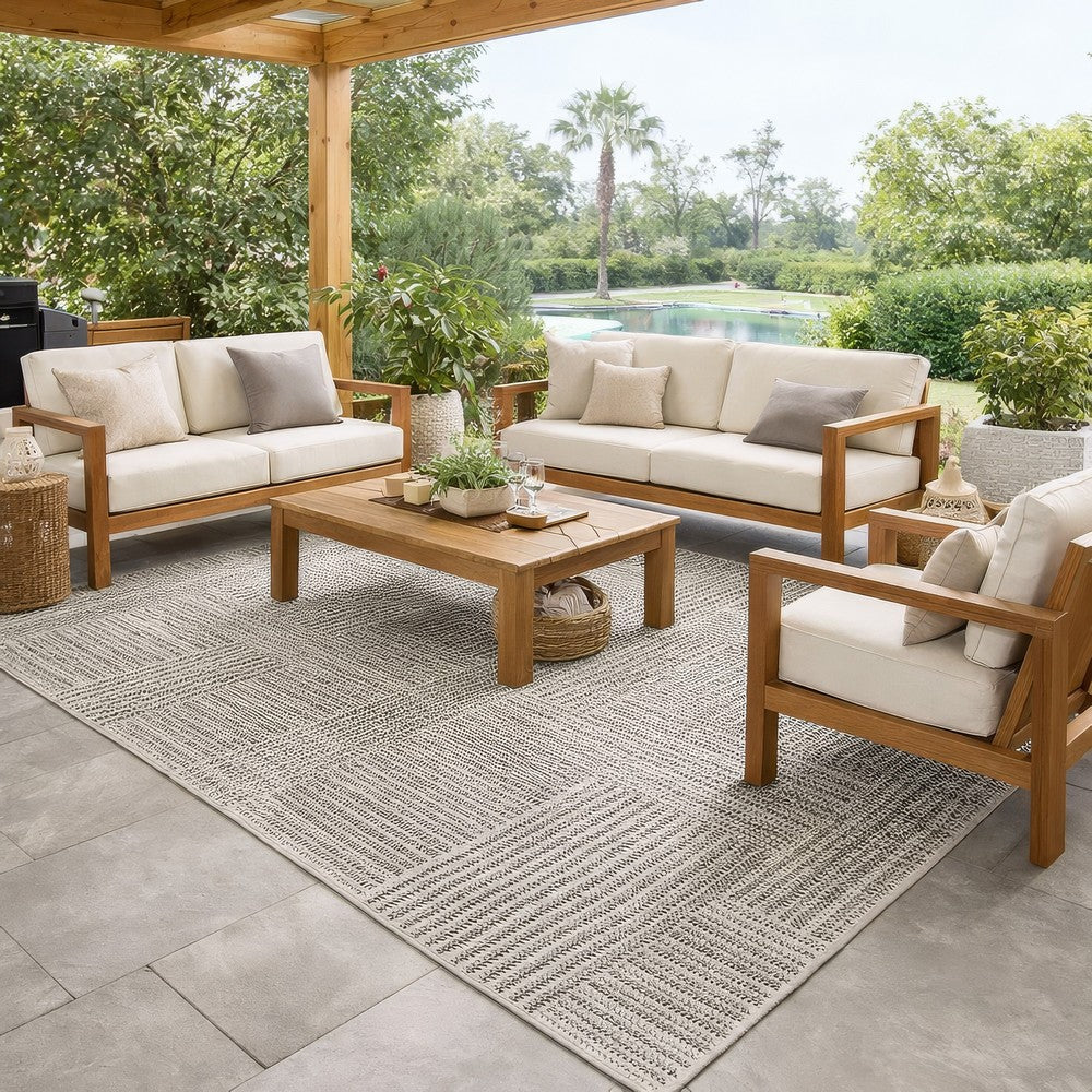 Reya 9 x 12 Extra Large Area Rug, Indoor Outdoor Geometric Knotted Gray By Casagear Home